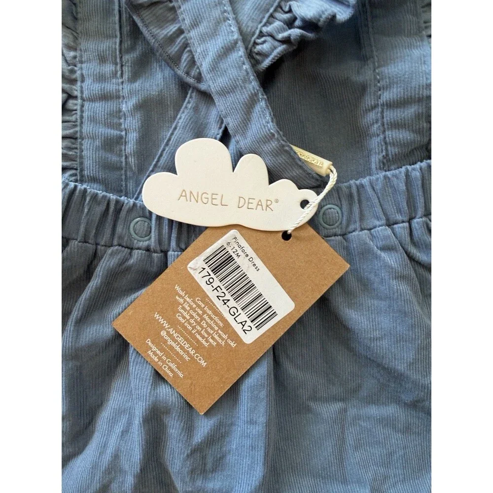 Angel Dear Blue Corduroy Pinafore Dress 6-12M Cotton Ruffle Strap Square